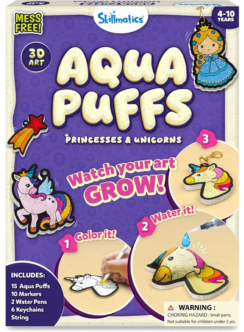 Skillmatics 3D Art Kit - Aqua Puffs Princesses & Unicorns, Mess-Free Paint by Number Craft, DIY Color & Inflate Activity, Creative Valentine's Day Gift for Girls & Boys Ages 4, 5, 6, 7, 8, 9, 10